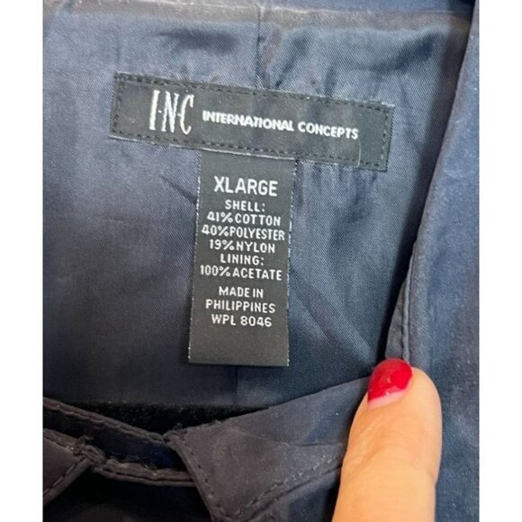 INC Navy Blue Tiered Trench Coat Belted Double Button Front Notched Lapel XL - Picture 4 of 6